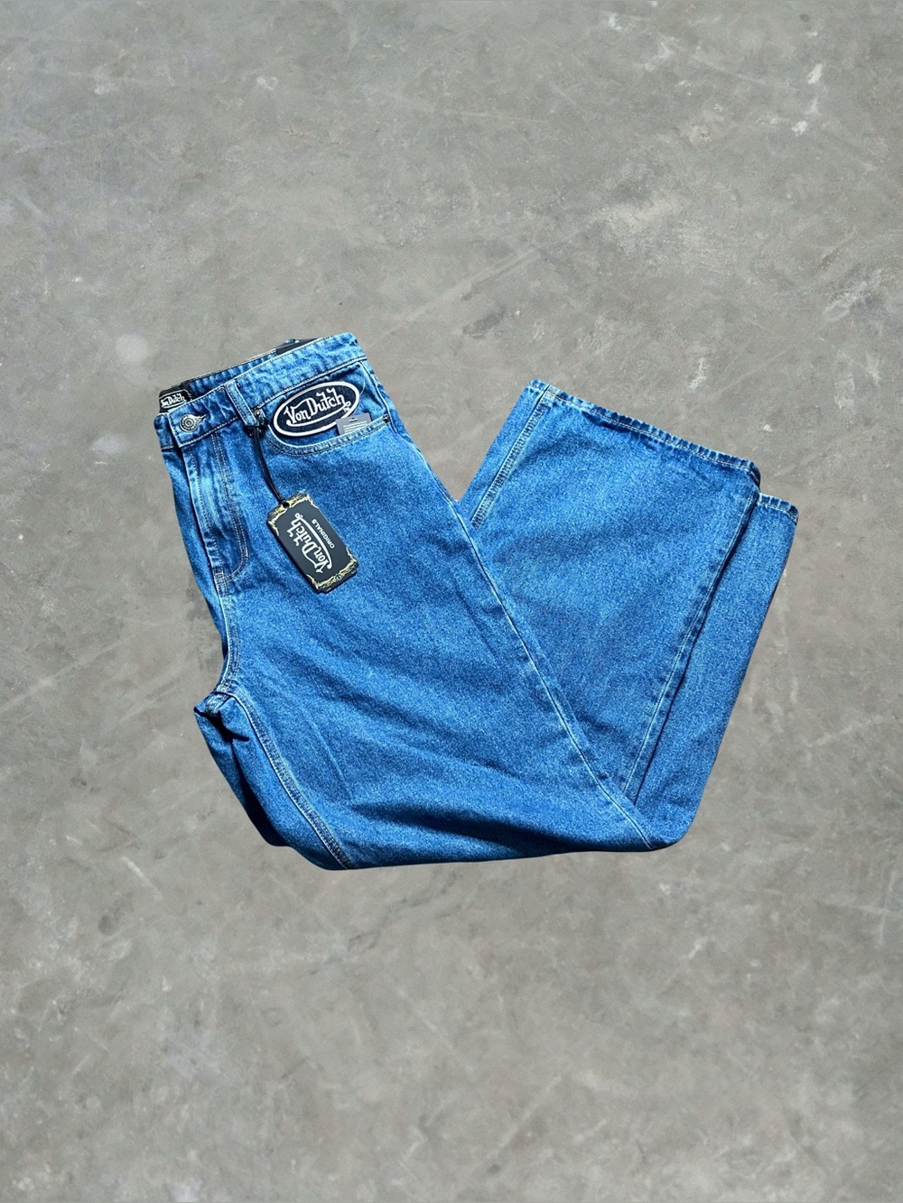 Von Dutch Originals Baggy Wide Leg Jeans Mens 32W Medium Wash Embroidered NWT